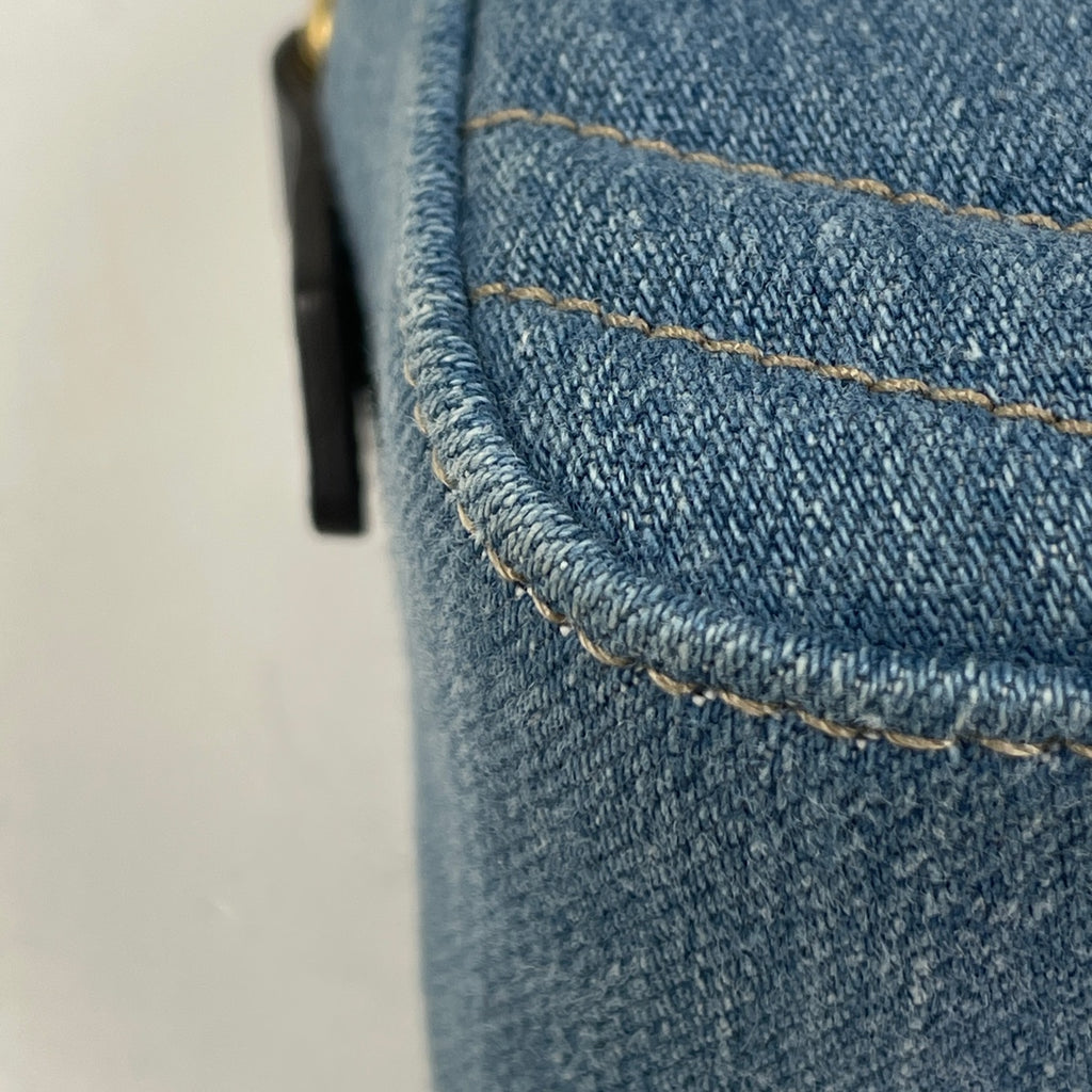 グッチ GGマーモント チェーン ショルダーバッグ ダブルG 斜め掛け フェイクパール ショルダーバッグ デニム ブルー 447632 レディース 【中古】brbag