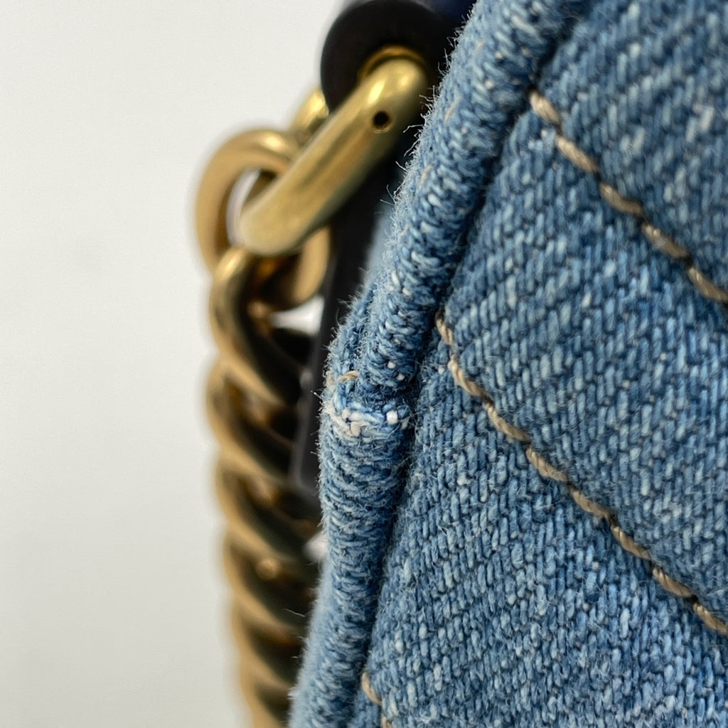 グッチ GGマーモント チェーン ショルダーバッグ ダブルG 斜め掛け フェイクパール ショルダーバッグ デニム ブルー 447632 レディース 【中古】brbag