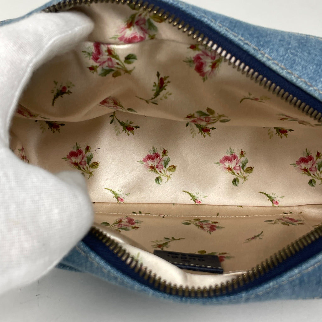 グッチ GGマーモント チェーン ショルダーバッグ ダブルG 斜め掛け フェイクパール ショルダーバッグ デニム ブルー 447632 レディース 【中古】brbag