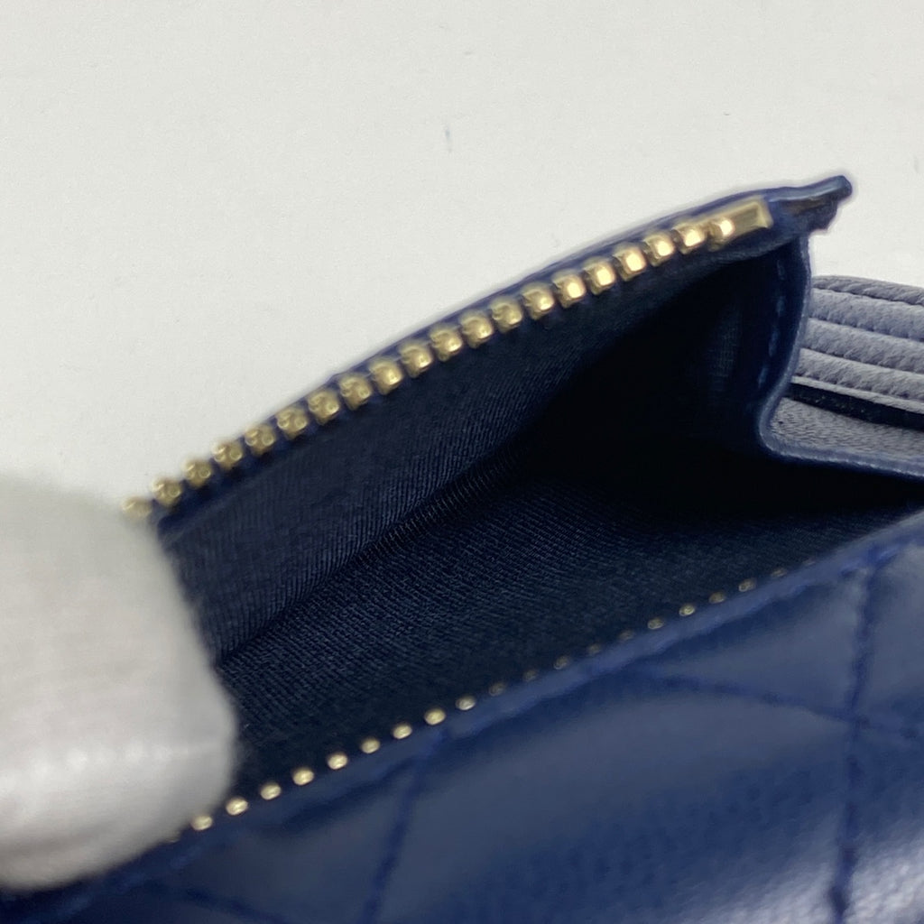 シャネル ボーイシャネル 三つ折り財布 ミニウォレット 三つ折り財布 レザー ネイビー レディース 【中古】brbag