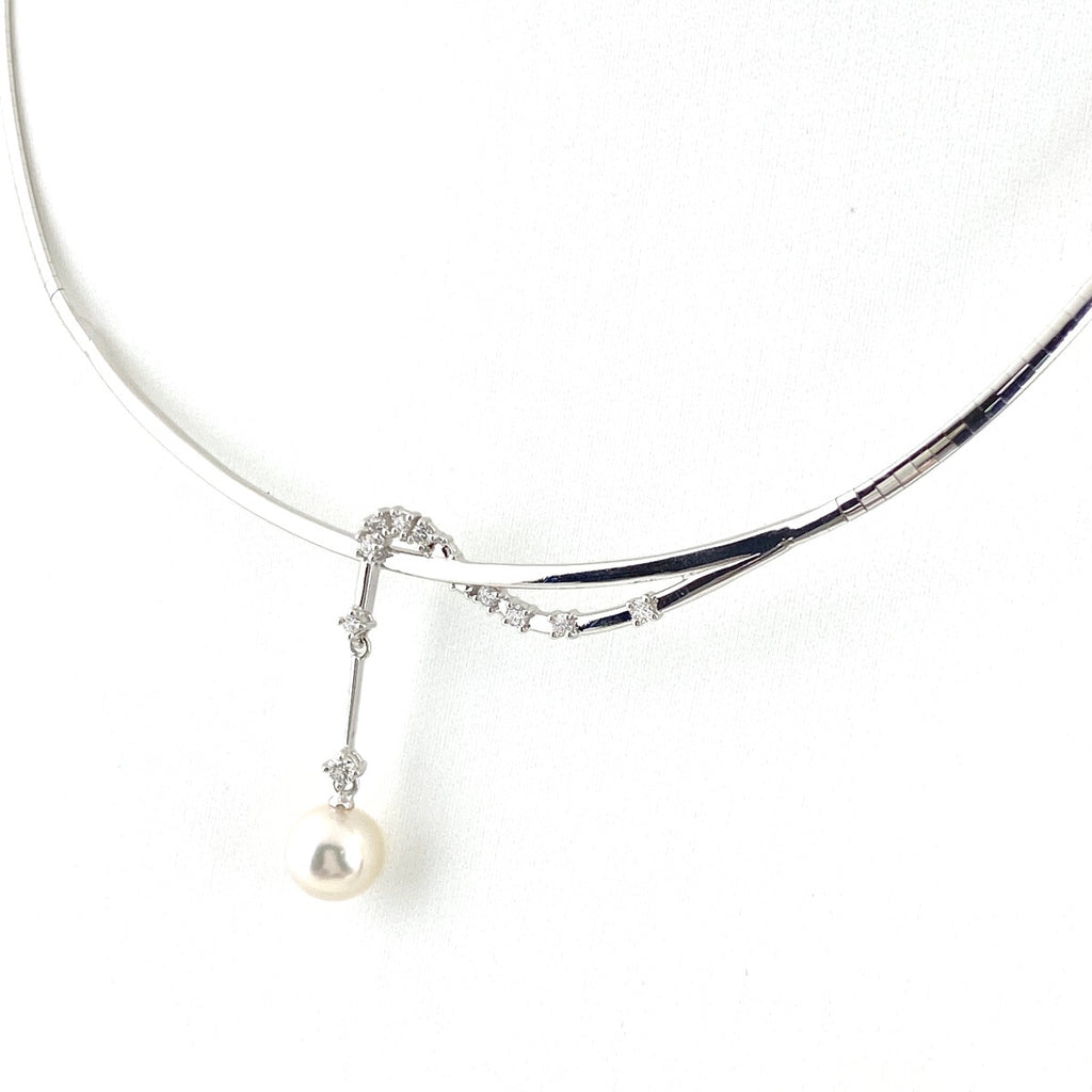 タサキ パール デザインネックレス WG ホワイトゴールド 真珠 ペンダント メレダイヤ ネックレス K18 WG パール レディース 【中古】brjwl