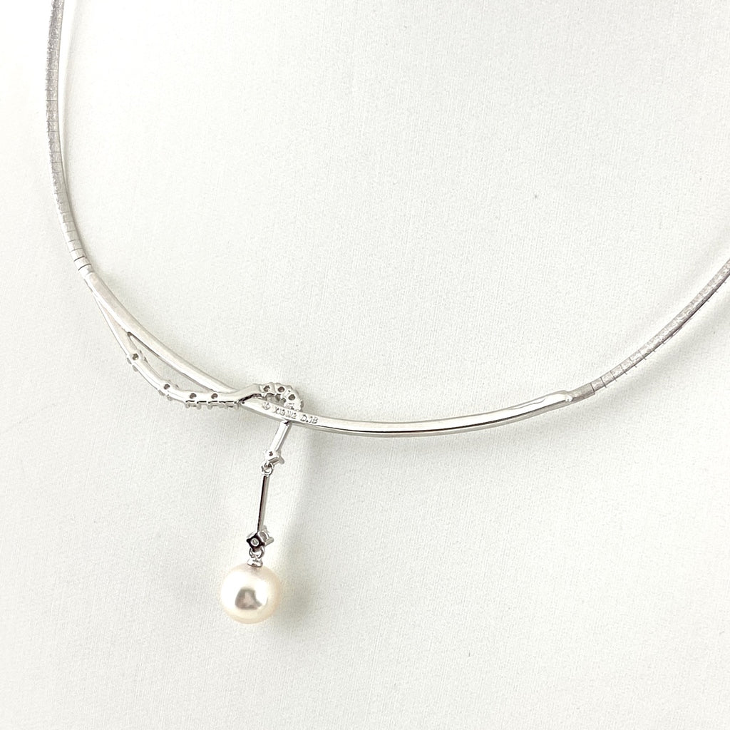 タサキ パール デザインネックレス WG ホワイトゴールド 真珠 ペンダント メレダイヤ ネックレス K18 WG パール レディース 【中古】brjwl