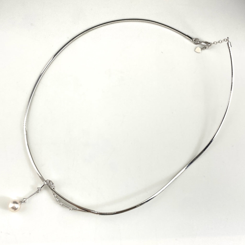 タサキ パール デザインネックレス WG ホワイトゴールド 真珠 ペンダント メレダイヤ ネックレス K18 WG パール レディース 【中古】brjwl