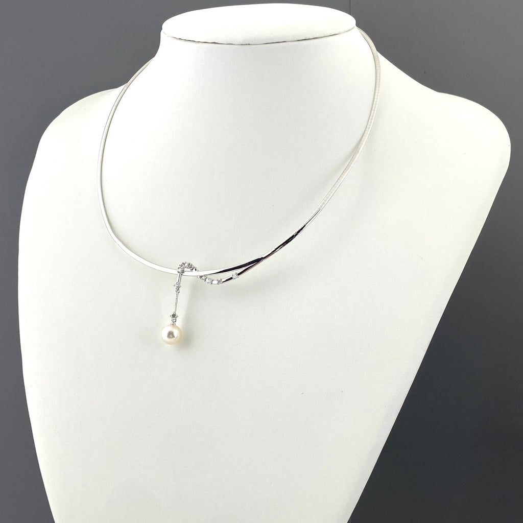 タサキ パール デザインネックレス WG ホワイトゴールド 真珠 ペンダント メレダイヤ ネックレス K18 WG パール レディース 【中古】brjwl