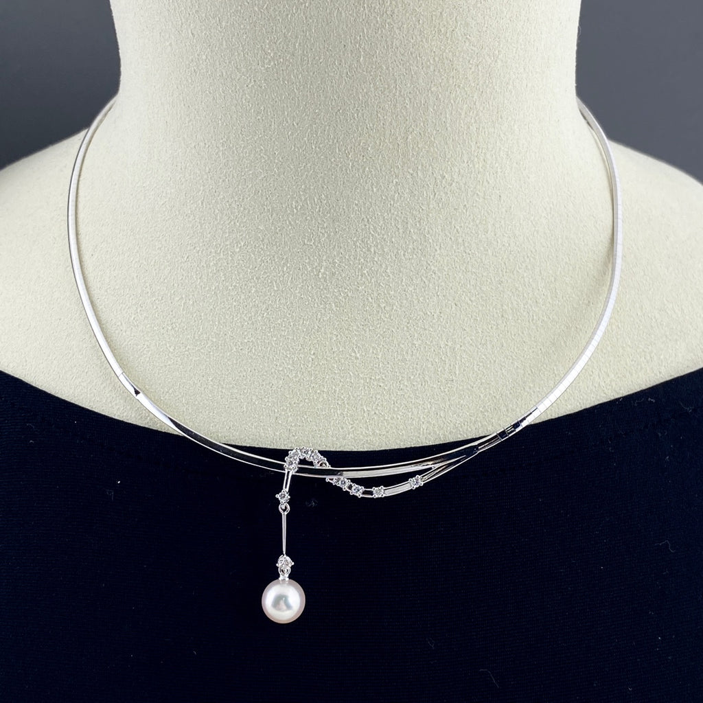 タサキ パール デザインネックレス WG ホワイトゴールド 真珠 ペンダント メレダイヤ ネックレス K18 WG パール レディース 【中古】brjwl