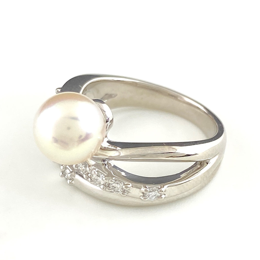 タサキ パール デザインリング プラチナ 指輪 メレダイヤ リング 9号 Pt900 パール ダイヤモンド レディース 【中古】brjwl