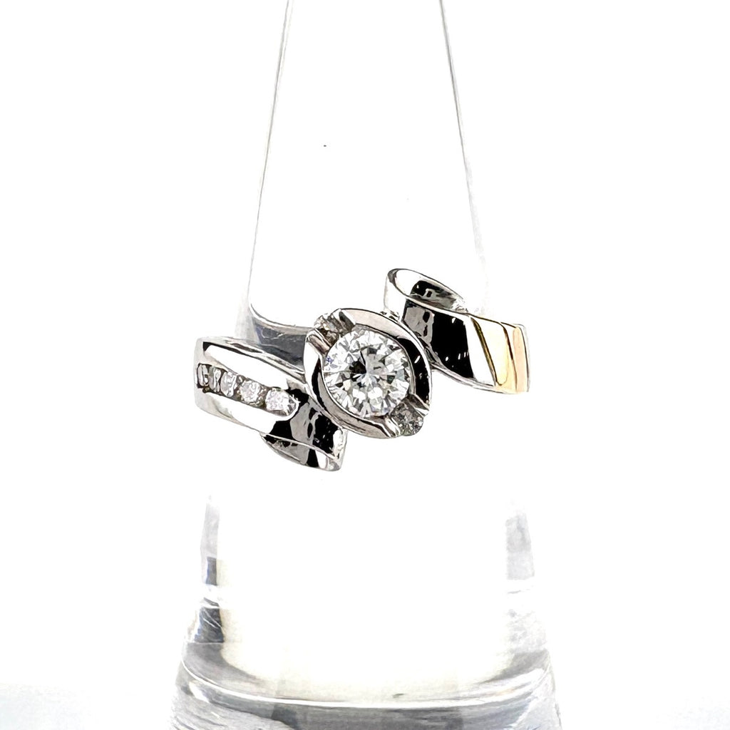 メレダイヤ デザインリング プラチナ YG イエローゴールド 指輪 リング 11号 Pt900 K18 ダイヤモンド レディース 【中古】nbjwl