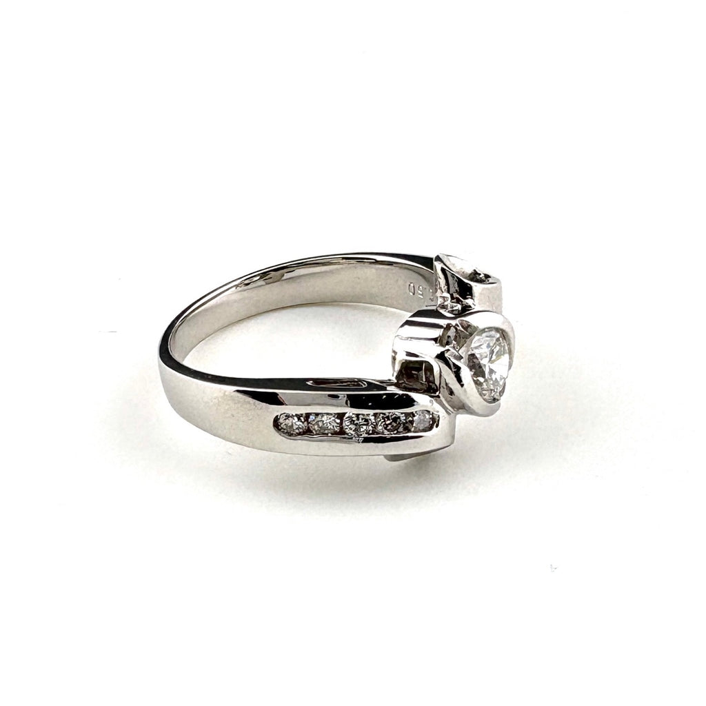 メレダイヤ デザインリング プラチナ YG イエローゴールド 指輪 リング 11号 Pt900 K18 ダイヤモンド レディース 【中古】nbjwl