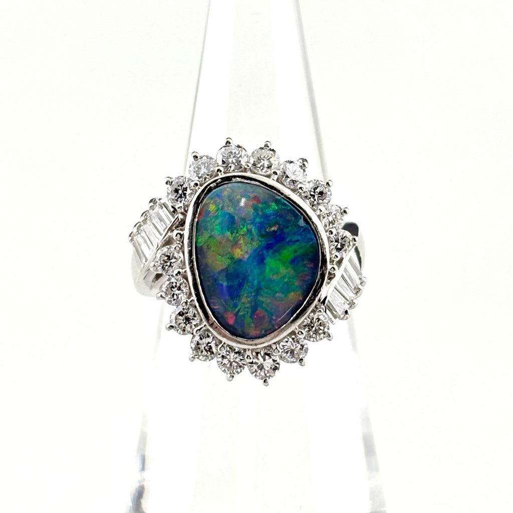 ボルダーオパール デザインリング プラチナ 指輪 メレダイヤ リング 9.5号 Pt900 ボルダーオパール ダイヤモンド レディース 【中古】nbjwl