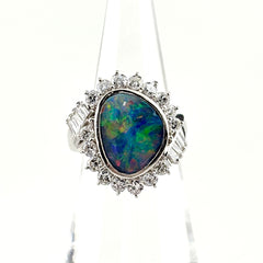 ボルダーオパール デザインリング プラチナ 指輪 メレダイヤ リング 9.5号 Pt900 ボルダーオパール ダイヤモンド レディース 【中古】nbjwl