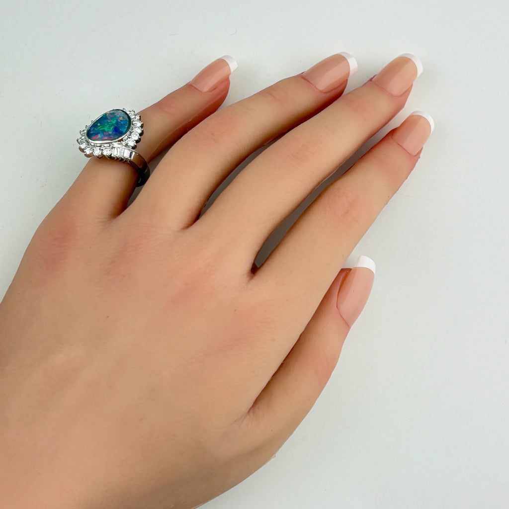 ボルダーオパール デザインリング プラチナ 指輪 メレダイヤ リング 9.5号 Pt900 ボルダーオパール ダイヤモンド レディース 【中古】nbjwl