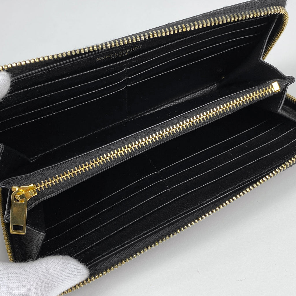 サンローラン モノグラム サンローラン フルジップウォレット ロゴ ラウンドファスナー 長財布 レザー ブラック 358094 レディース 【中古】brbag