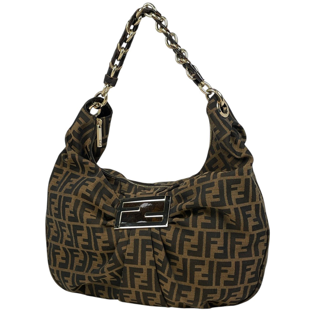 フェンディ ズッカ柄 チェーン ショルダーバッグ ワンショルダー ハンドバッグ ショルダーバッグ キャンバス ブラウン レディース 【中古】brbag