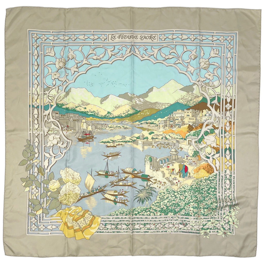 エルメス カレ 90 LE FLEUVE SACRE 聖なる大河 スカーフ シルク ベージュ マルチカラー レディース 【中古】brbag