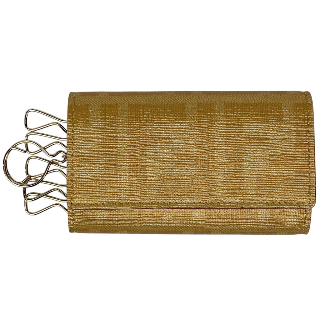 フェンディ ズッカ柄 6連 キーケース キーフック 鍵入れ キーケース コーティングキャンバス ゴールド 8AP079 レディース 【中古】brbag