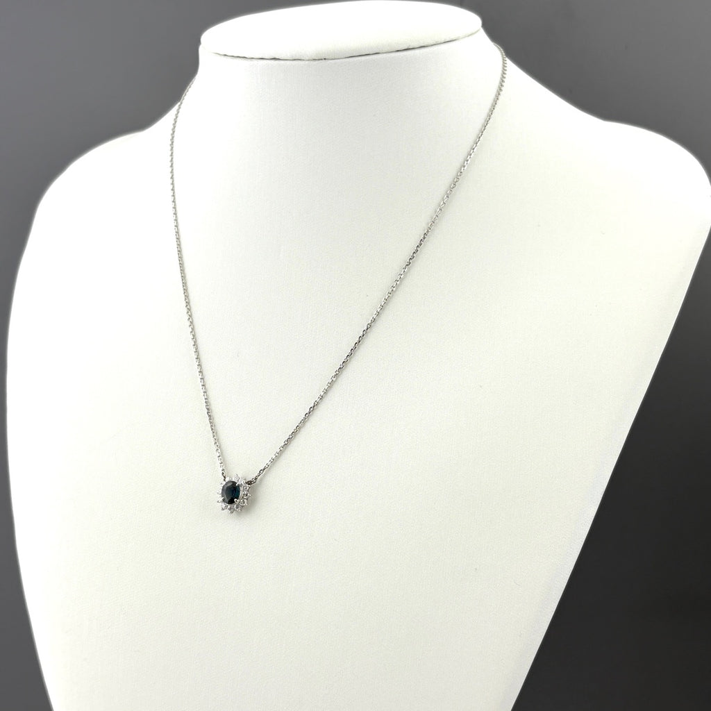 サファイア デザインネックレス プラチナ メレダイヤ ペンダント ネックレス Pt850 サファイア ダイヤモンド レディース 【中古】nbjwl