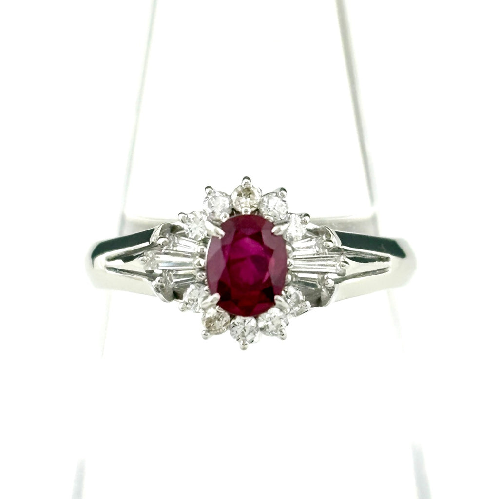 ルビー デザインリング プラチナ 指輪 メレダイヤ リング 12.5号 Pt900 ルビー ダイヤモンド レディース ノンブランドジュエリー 【中古】nbjwl