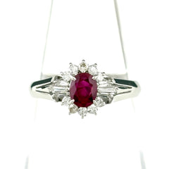 ルビー デザインリング プラチナ 指輪 メレダイヤ リング 12.5号 Pt900 ルビー ダイヤモンド レディース ノンブランドジュエリー 【中古】nbjwl