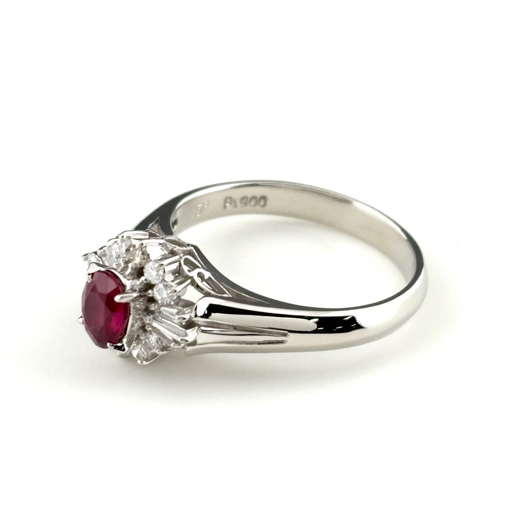 ルビー デザインリング プラチナ 指輪 メレダイヤ リング 12.5号 Pt900 ルビー ダイヤモンド レディース ノンブランドジュエリー 【中古】nbjwl