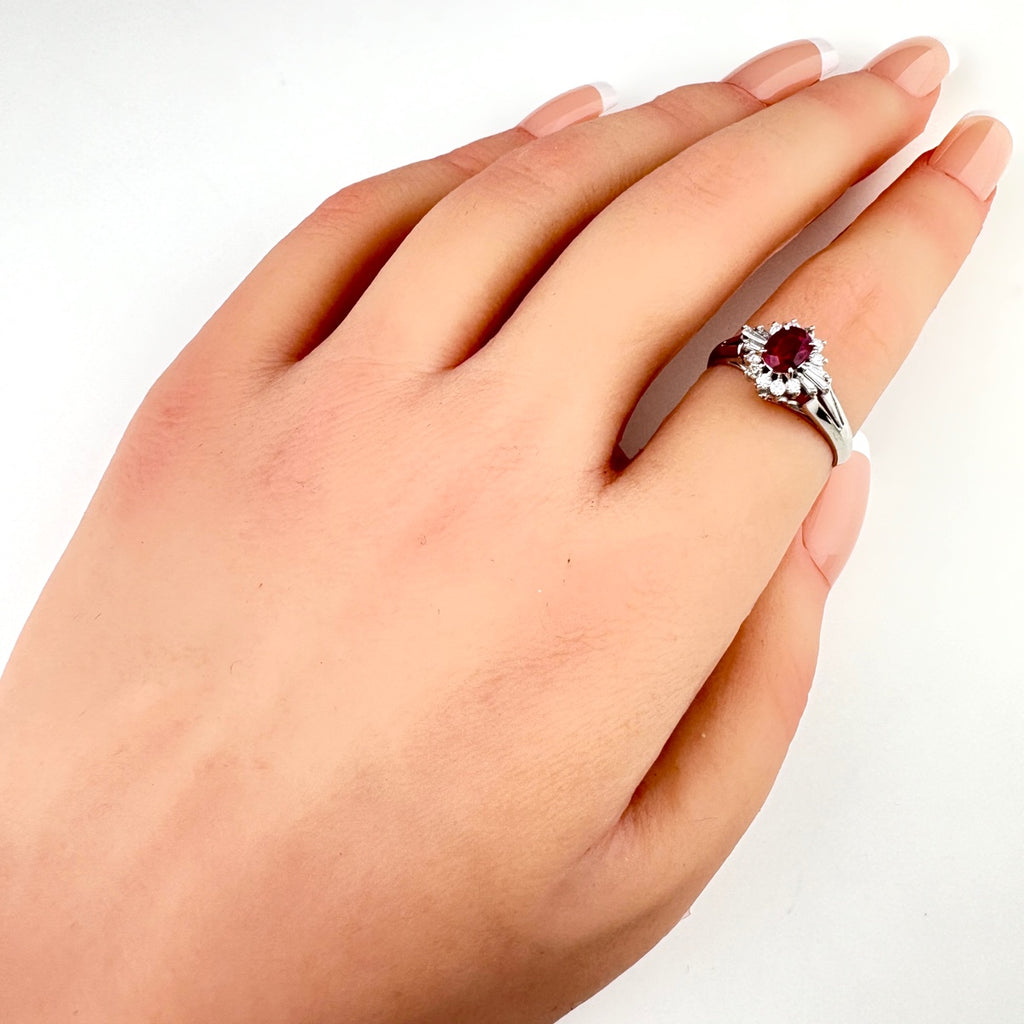 ルビー デザインリング プラチナ 指輪 メレダイヤ リング 12.5号 Pt900 ルビー ダイヤモンド レディース ノンブランドジュエリー 【中古】nbjwl