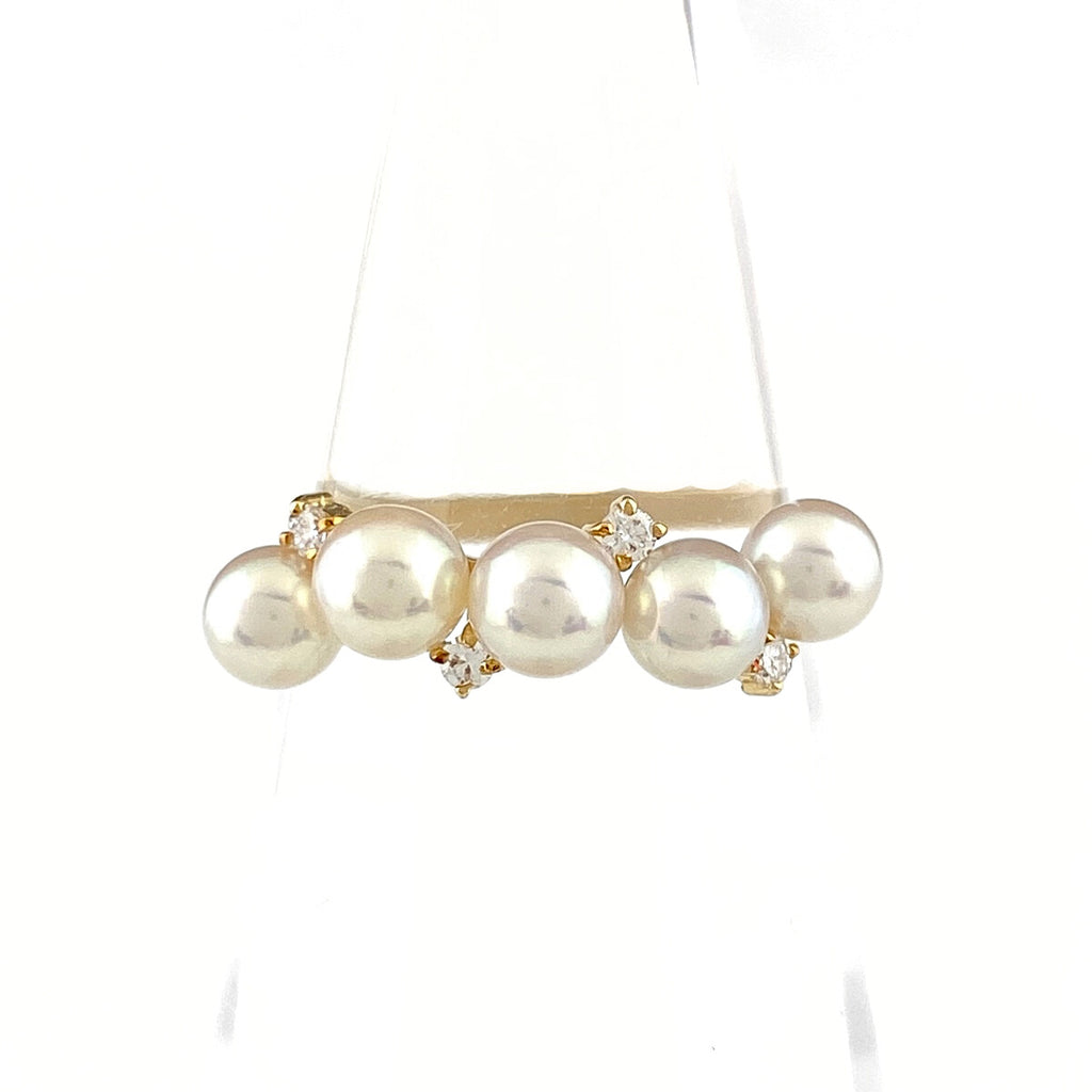 タサキ パール デザインリング YG イエローゴールド 指輪 メレダイヤ 真珠 リング 12号 K18 パール ダイヤモンド レディース 【中古】brjwl