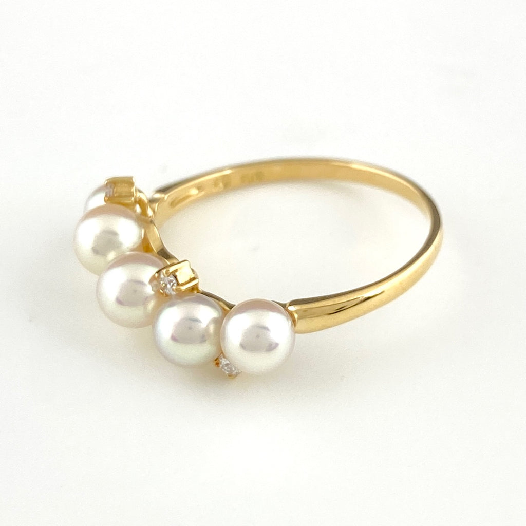 タサキ パール デザインリング YG イエローゴールド 指輪 メレダイヤ 真珠 リング 12号 K18 パール ダイヤモンド レディース 【中古】brjwl