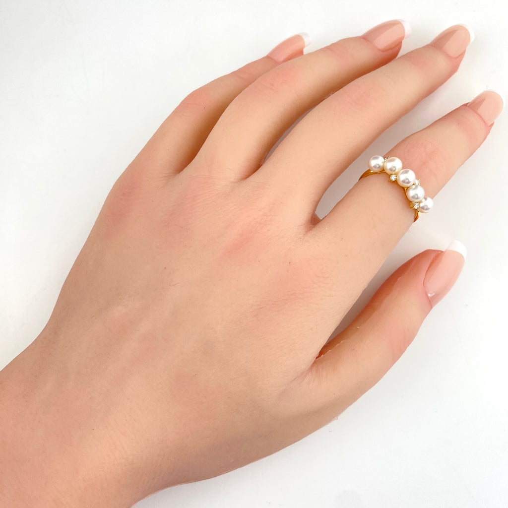 タサキ パール デザインリング YG イエローゴールド 指輪 メレダイヤ 真珠 リング 12号 K18 パール ダイヤモンド レディース 【中古】brjwl