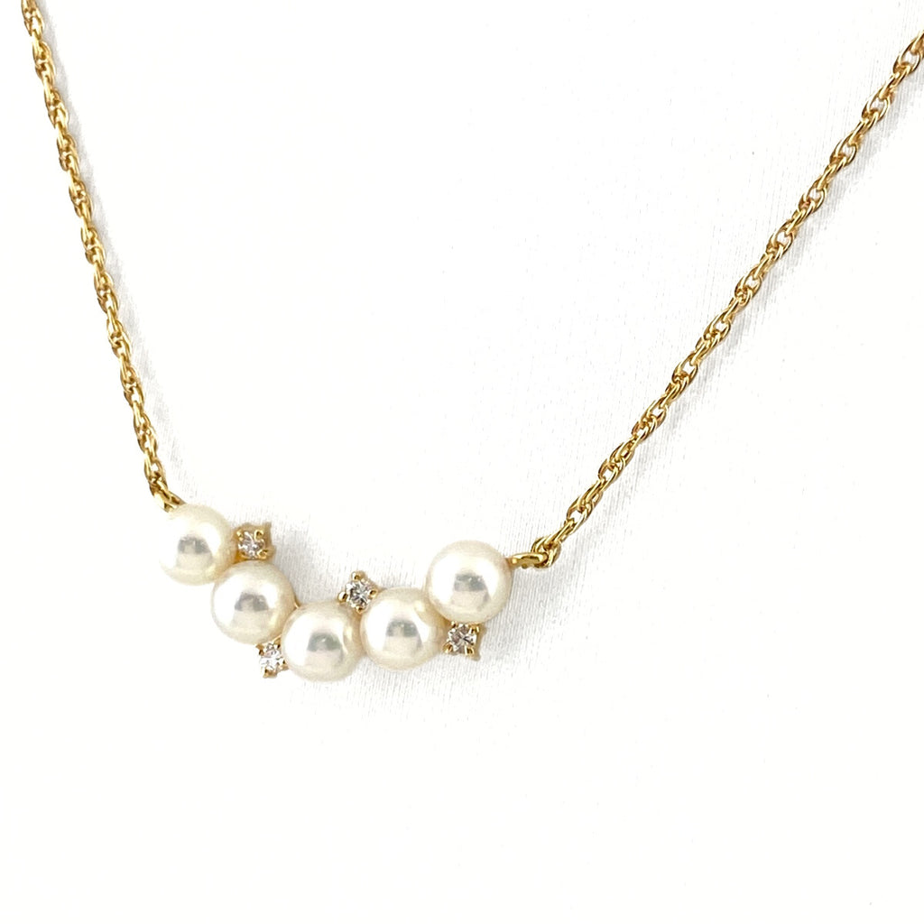 タサキ パール デザインネックレス YG イエローゴールド ペンダント 真珠 メレダイヤ ネックレス K18 パール ダイヤモンド レディース 【中古】brjwl