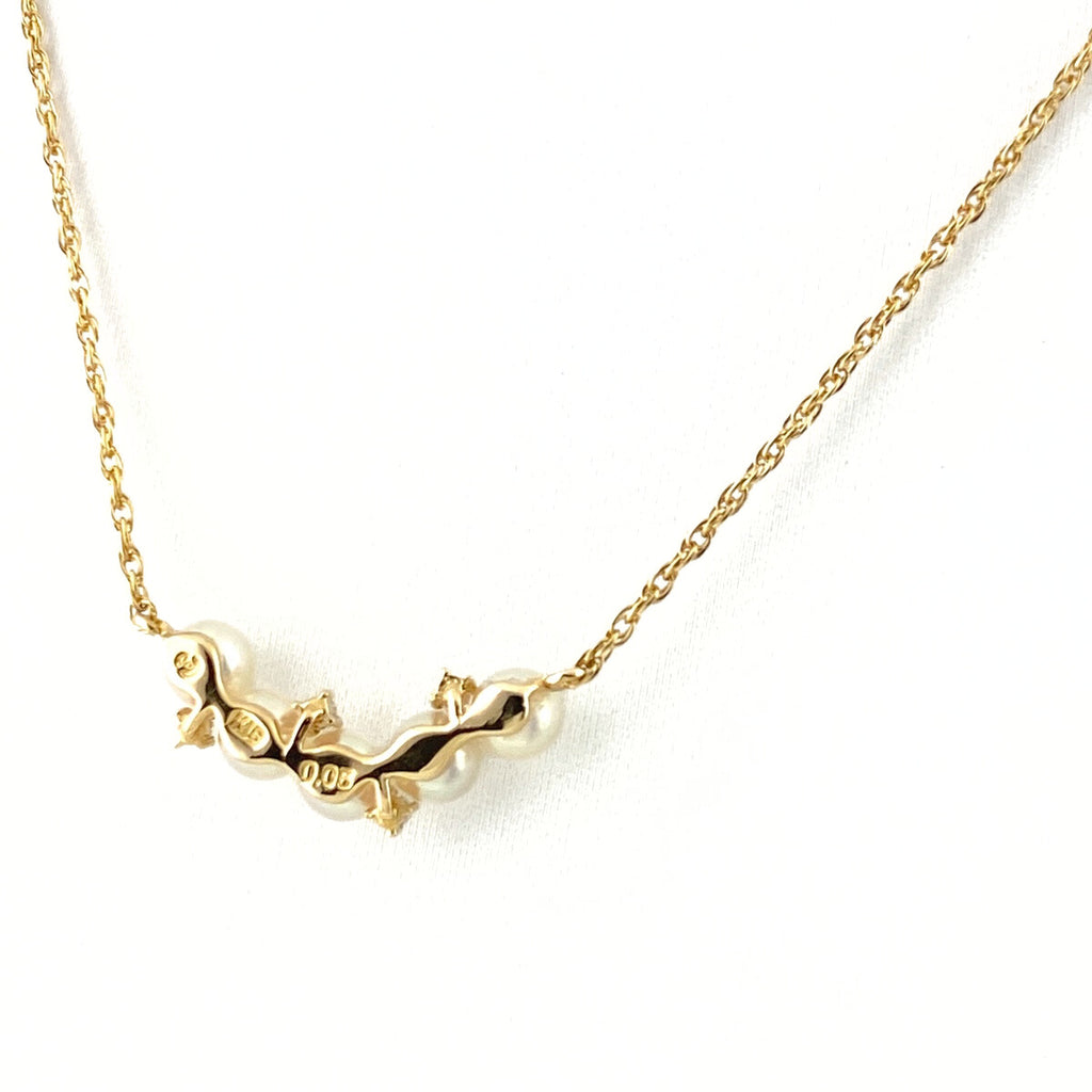 タサキ パール デザインネックレス YG イエローゴールド ペンダント 真珠 メレダイヤ ネックレス K18 パール ダイヤモンド レディース 【中古】brjwl