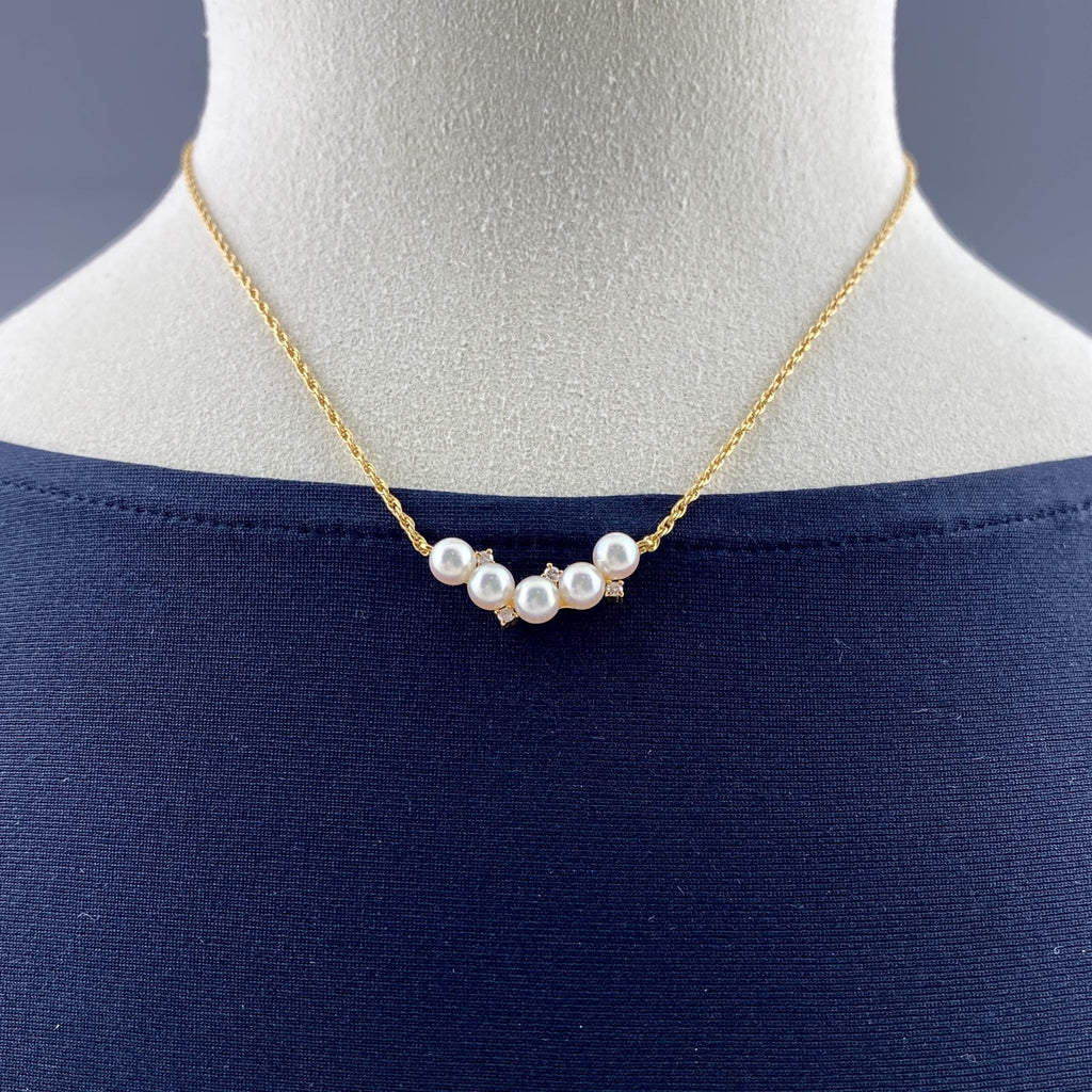 タサキ パール デザインネックレス YG イエローゴールド ペンダント 真珠 メレダイヤ ネックレス K18 パール ダイヤモンド レディース 【中古】brjwl