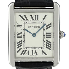 カルティエ タンクソロ LM W1018355 腕時計 SS レザー クォーツ シルバー メンズ 時計 【中古】wtcbb
