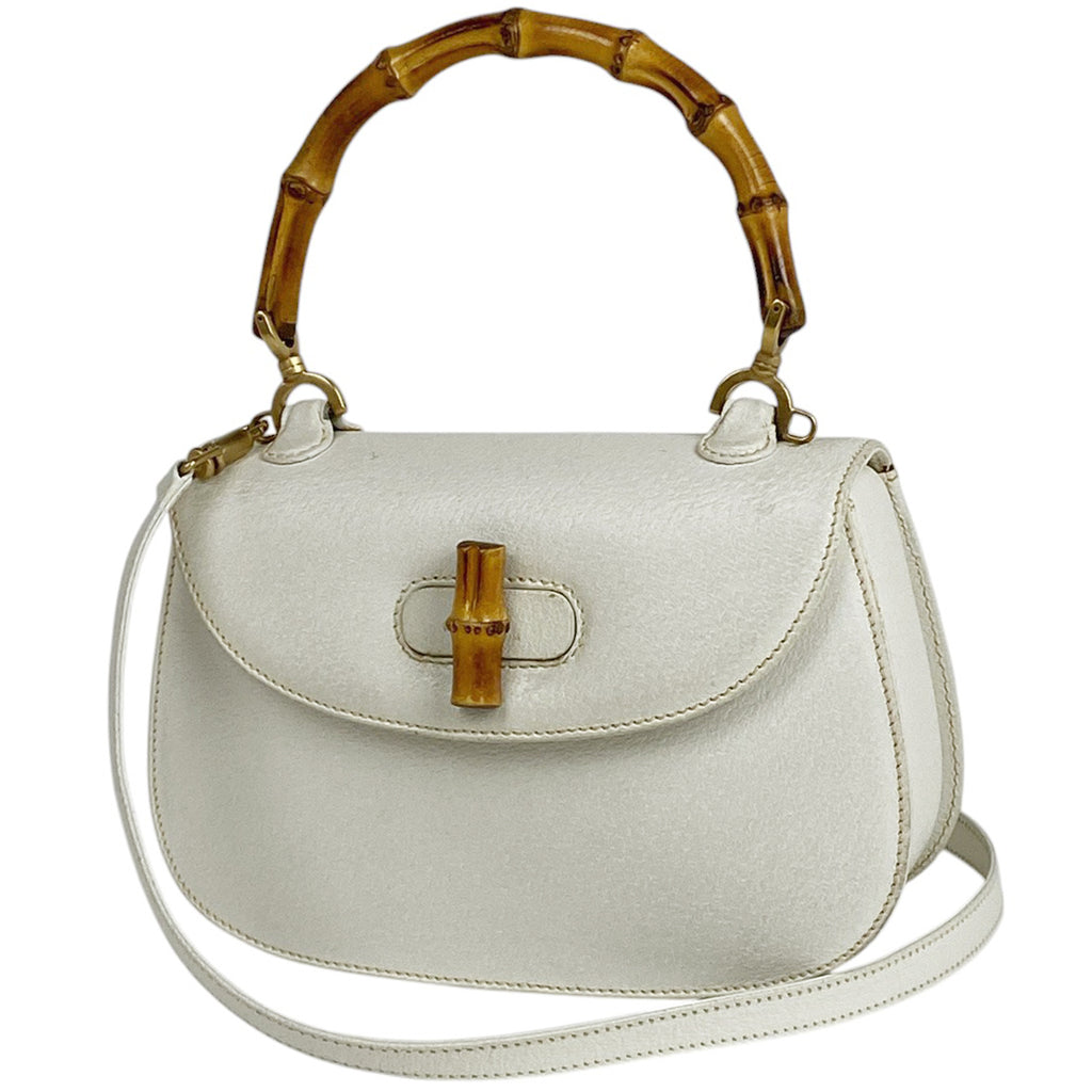 グッチ バンブー ハンドバッグ 2WAY ショルダーバッグ 竹 オールドグッチ 00010140188 ハンドバッグ レザー ホワイト レディース 【中古】brbag