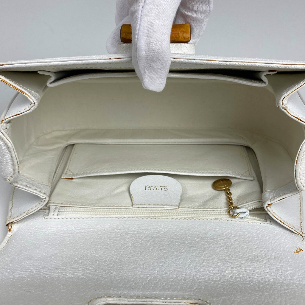 グッチ バンブー ハンドバッグ 2WAY ショルダーバッグ 竹 オールドグッチ 00010140188 ハンドバッグ レザー ホワイト レディース 【中古】brbag