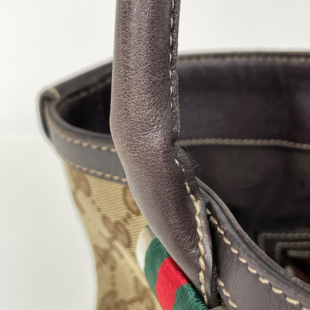 グッチ GG柄 トートバッグ 肩掛け ショルダーバッグ シェリーライン ウェブ トートバッグ GGキャンバス ブラウン 232970 レディース 【中古】brbag