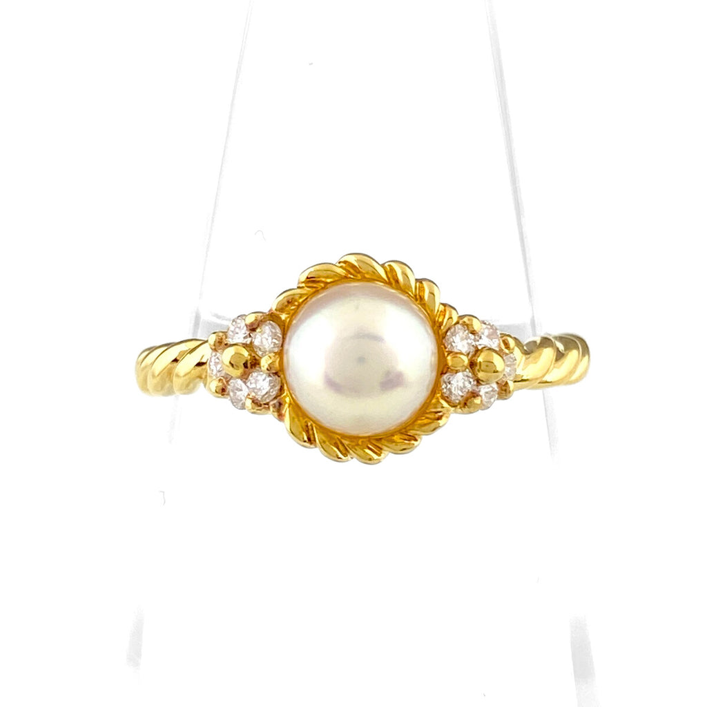 ニナリッチ パール デザインリング YG イエローゴールド 指輪 メレダイヤ 真珠 リング 12号 K18 パール ダイヤモンド レディース 【中古】brjwl