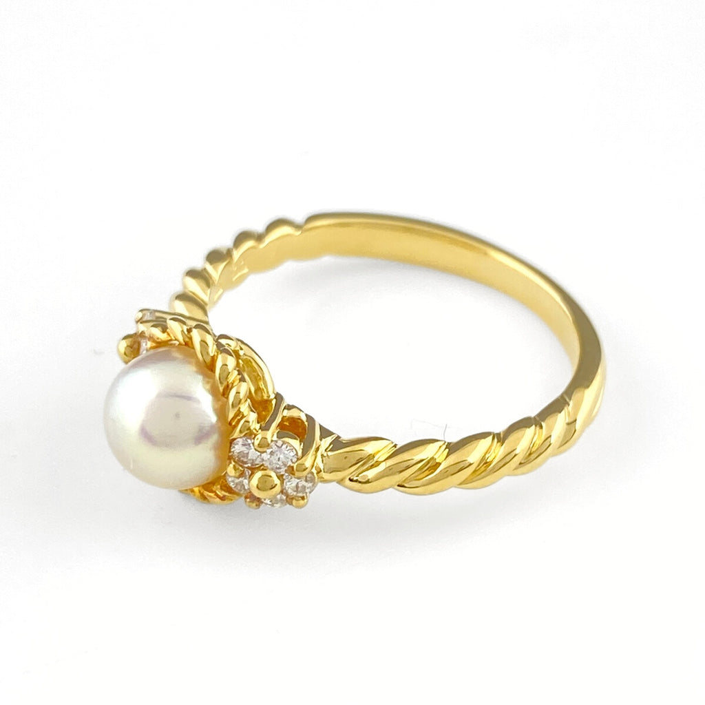 ニナリッチ パール デザインリング YG イエローゴールド 指輪 メレダイヤ 真珠 リング 12号 K18 パール ダイヤモンド レディース 【中古】brjwl