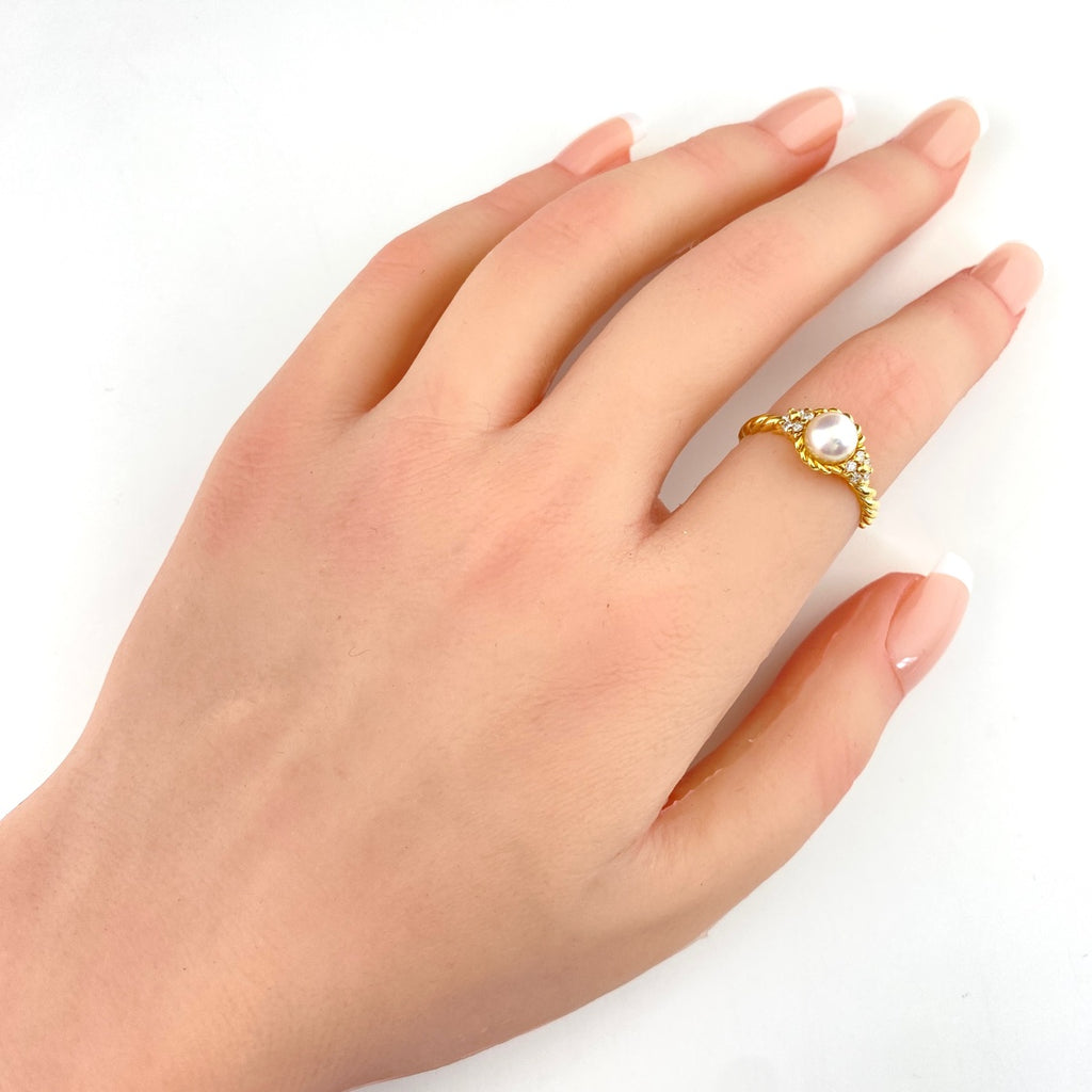 ニナリッチ パール デザインリング YG イエローゴールド 指輪 メレダイヤ 真珠 リング 12号 K18 パール ダイヤモンド レディース 【中古】brjwl