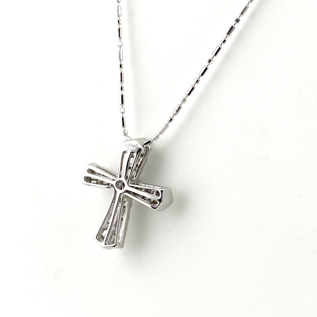 クロスモチーフ デザインネックレス WG ホワイトゴールド ペンダント 十字架 ネックレス K18 WG ダイヤモンド レディース 【中古】nbjwl