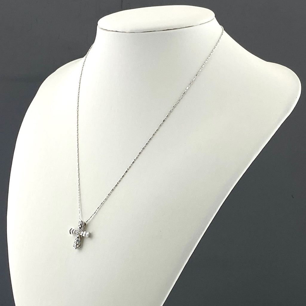 クロスモチーフ デザインネックレス WG ホワイトゴールド ペンダント 十字架 ネックレス K18 WG ダイヤモンド レディース 【中古】nbjwl