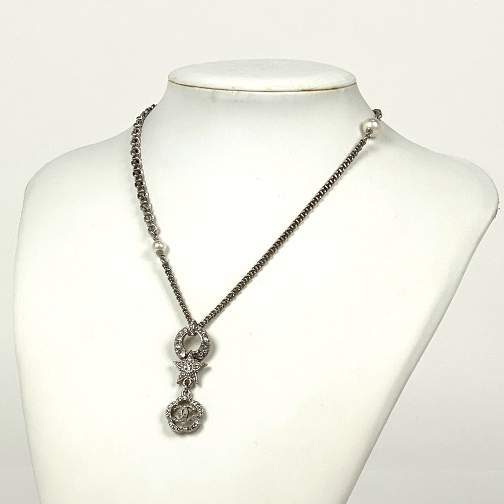 シャネル ココマーク フェイクパール ネックレス フラワー スター ラインストーン ネックレス シルバーメッキ シルバー レディース 【中古】bracc