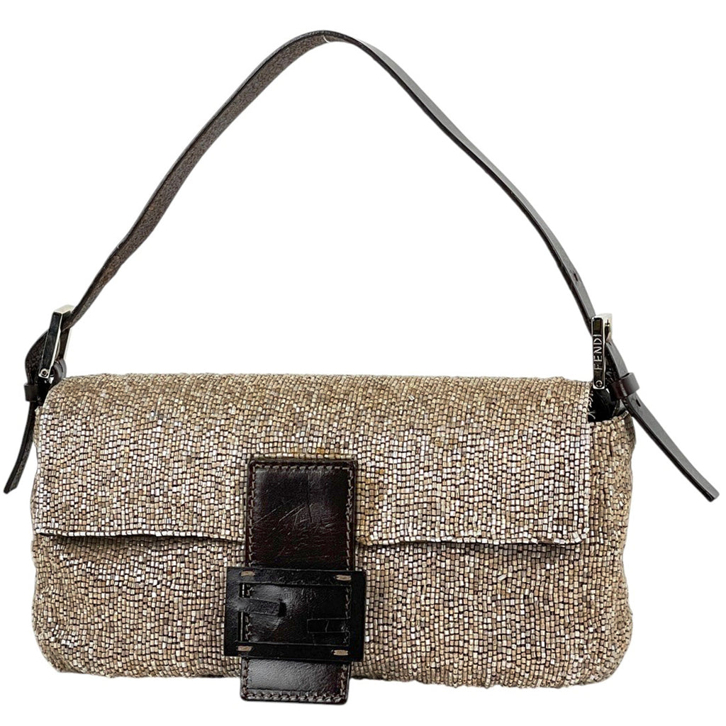 フェンディ ズッカロゴ マンマバゲット ハンドバッグ ワンショルダー 肩掛け ビーズ ショルダーバッグ レザー ベージュ ブラウン 26424 レディース 【中古】brbag