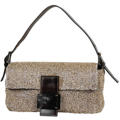 フェンディ ズッカロゴ マンマバゲット ハンドバッグ ワンショルダー 肩掛け ビーズ ショルダーバッグ レザー ベージュ ブラウン 26424 レディース 【中古】brbag