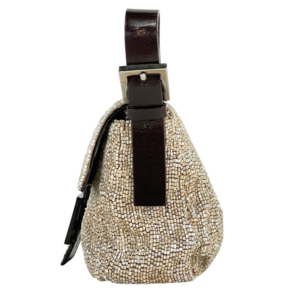 フェンディ ズッカロゴ マンマバゲット ハンドバッグ ワンショルダー 肩掛け ビーズ ショルダーバッグ レザー ベージュ ブラウン 26424 レディース 【中古】brbag