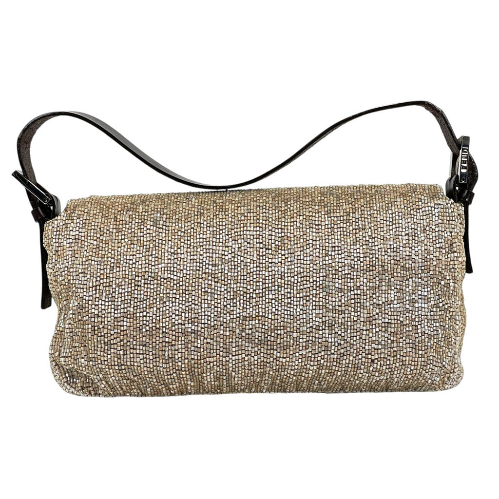 フェンディ ズッカロゴ マンマバゲット ハンドバッグ ワンショルダー 肩掛け ビーズ ショルダーバッグ レザー ベージュ ブラウン 26424 レディース 【中古】brbag