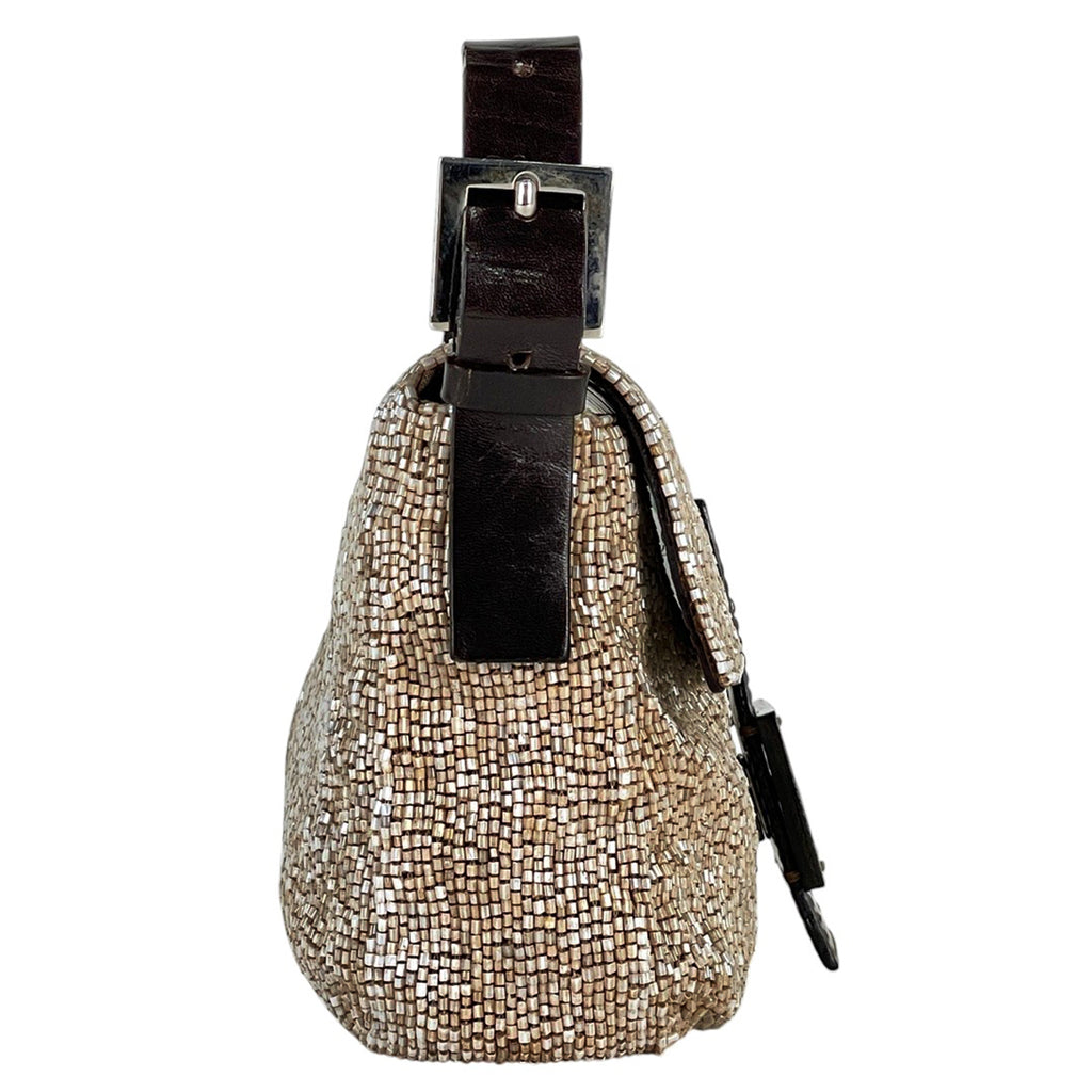 フェンディ ズッカロゴ マンマバゲット ハンドバッグ ワンショルダー 肩掛け ビーズ ショルダーバッグ レザー ベージュ ブラウン 26424 レディース 【中古】brbag