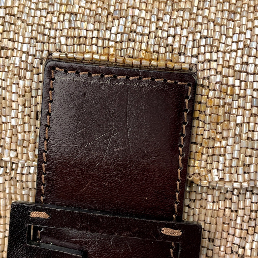 フェンディ ズッカロゴ マンマバゲット ハンドバッグ ワンショルダー 肩掛け ビーズ ショルダーバッグ レザー ベージュ ブラウン 26424 レディース 【中古】brbag