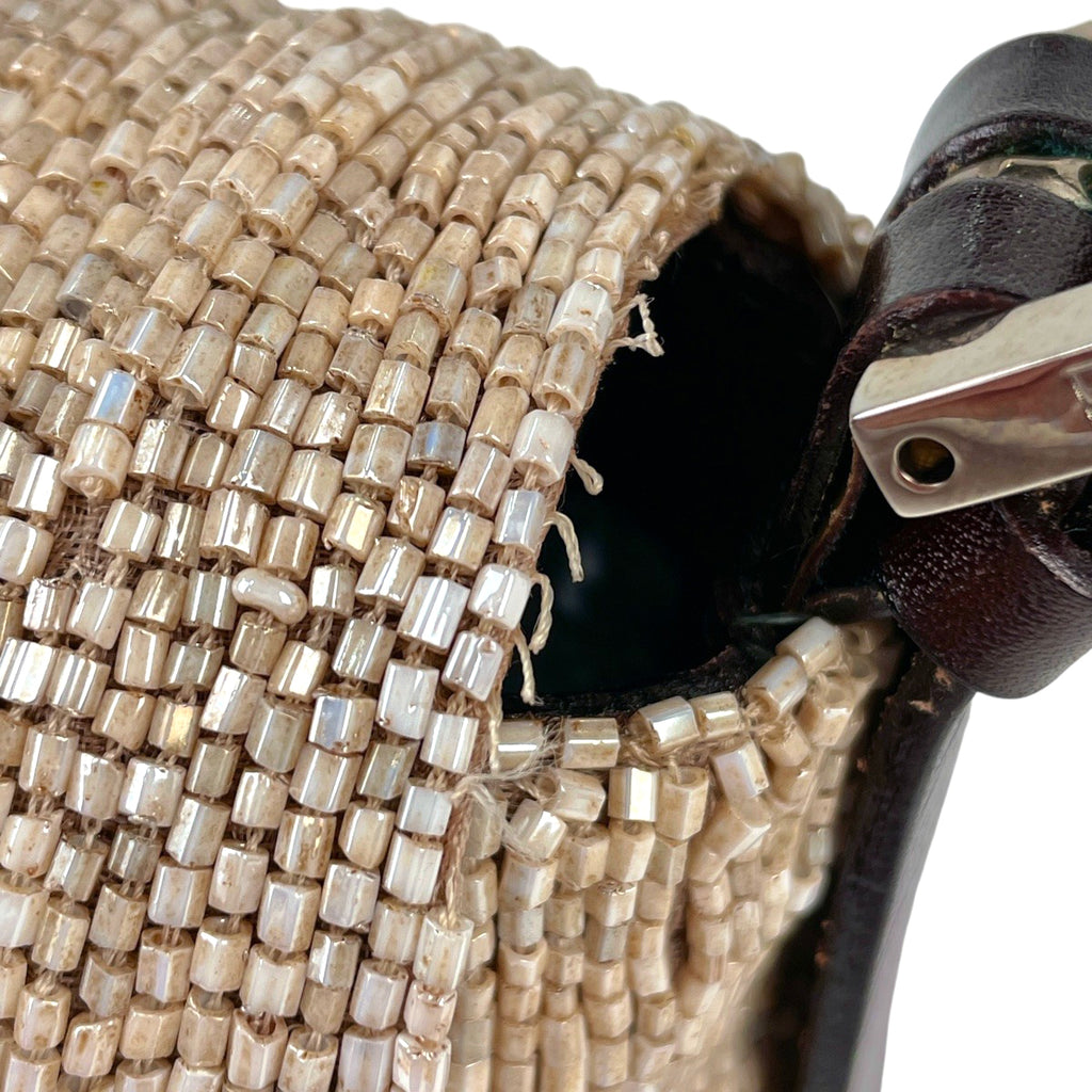 フェンディ ズッカロゴ マンマバゲット ハンドバッグ ワンショルダー 肩掛け ビーズ ショルダーバッグ レザー ベージュ ブラウン 26424 レディース 【中古】brbag