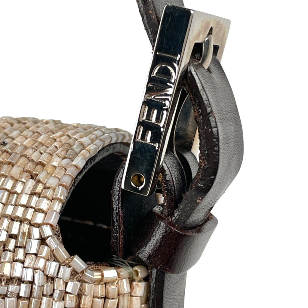 フェンディ ズッカロゴ マンマバゲット ハンドバッグ ワンショルダー 肩掛け ビーズ ショルダーバッグ レザー ベージュ ブラウン 26424 レディース 【中古】brbag