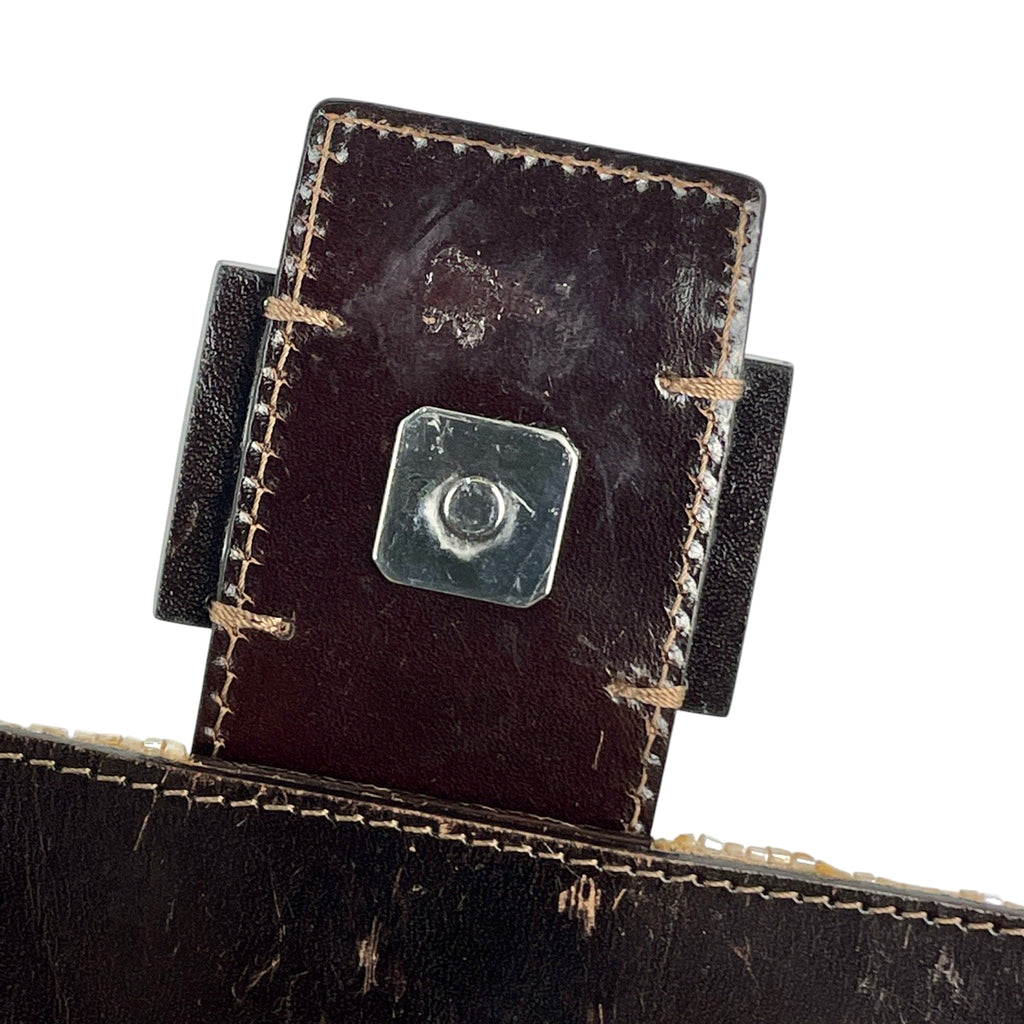 フェンディ ズッカロゴ マンマバゲット ハンドバッグ ワンショルダー 肩掛け ビーズ ショルダーバッグ レザー ベージュ ブラウン 26424 レディース 【中古】brbag