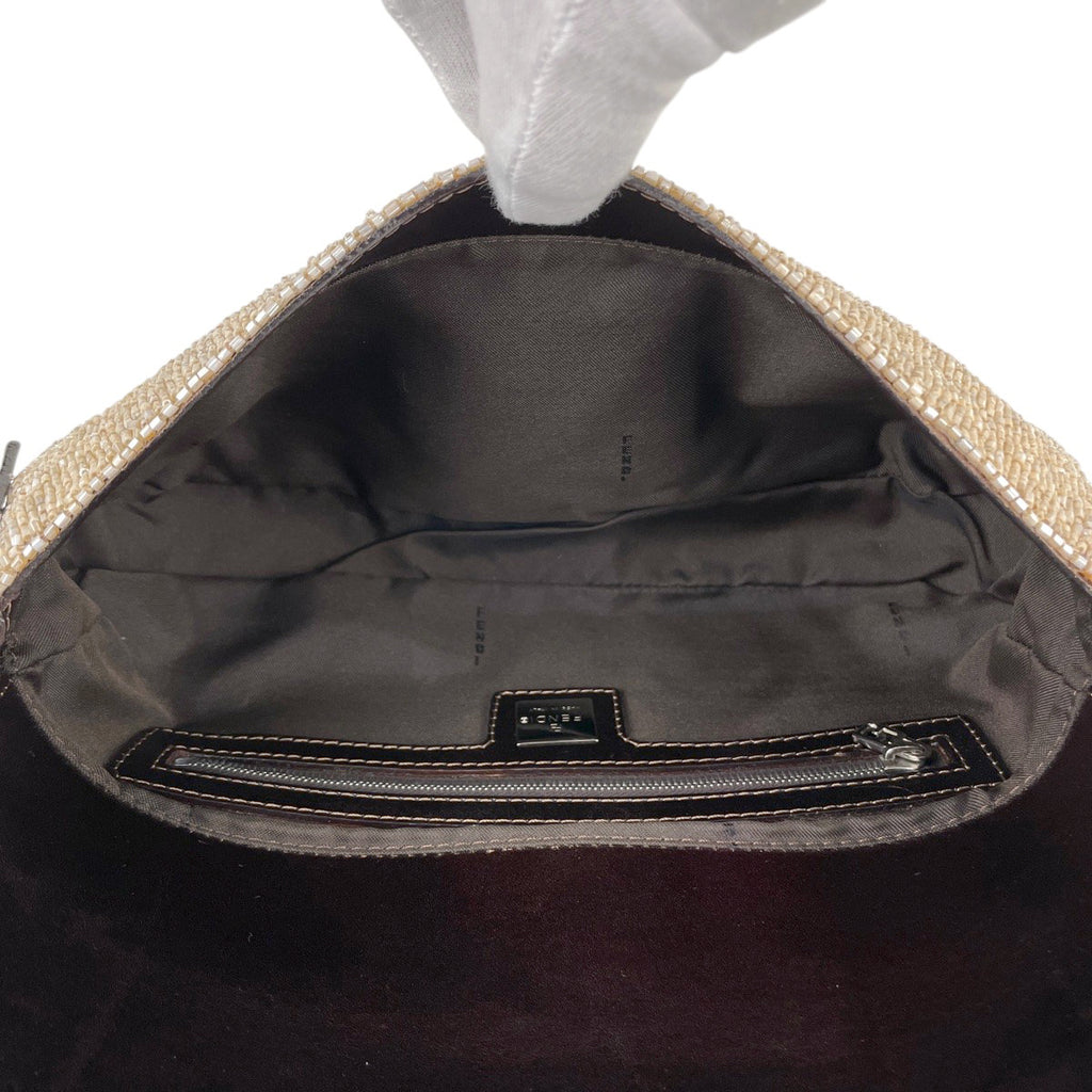 フェンディ ズッカロゴ マンマバゲット ハンドバッグ ワンショルダー 肩掛け ビーズ ショルダーバッグ レザー ベージュ ブラウン 26424 レディース 【中古】brbag